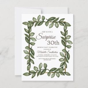 Överraskning 30-årsdag Gröna blad Inbjudningar
