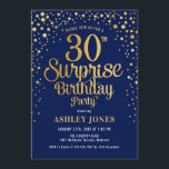 Överraskning 30års födelsedag Party - flottan och  Inbjudningar<br><div class="desc">Överraskande inbjudan från 30års födelsedag-partiet. Elegantens utformning i marinblått och faux glitter guld. Innehåller typsnitt och konfiguration för snyggt av skript. Berätta om du behöver anpassningsbarnas ålder.</div>