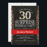 Överraskning 30års födelsedag Party - Guld Black R Inbjudningar<br><div class="desc">Överraskande inbjudan från 30års födelsedag-partiet. Utformning av eleganten i faux glitter guld,  svart och röd. Innehåller typsnitt och diamantnummer. Perfekt för en snyggts kvinno30:e överraskningen firande.</div>