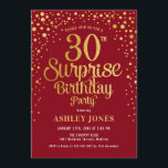 Överraskning 30års födelsedag Party - Röd & Guld Inbjudningar<br><div class="desc">Överraskande inbjudan från 30års födelsedag-partiet. Utformning av eleganten i mörk röd och faux glitter guld. Innehåller typsnitt och konfiguration för snyggt av skript. Berätta om du behöver anpassningsbarnas ålder.</div>