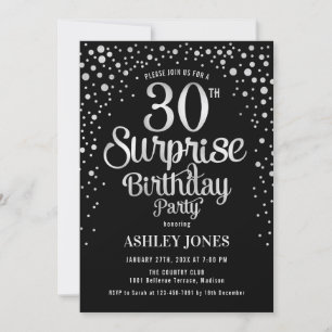 Överraskning 30års födelsedag Party - Silver & Bla Inbjudningar