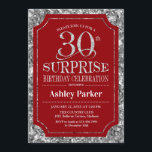 Överraskning 30års födelsedag Party - Silver Red Inbjudningar<br><div class="desc">Överraskande inbjudan till Firande i 30års födelsedag. Utformning av elegant i mörk röd och faux glitter silver mönster. Elegantens skriptteckensnitt för funktioner. Berätta om du behöver anpassa dig ytterligare.</div>