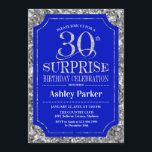 Överraskning 30års födelsedag Party - Silver Royal Inbjudningar<br><div class="desc">Överraskande inbjudan till Firande i 30års födelsedag. Elegantens klassutformning i royal blue och faux glitter silver mönster. Elegantens skriptteckensnitt för funktioner. Berätta om du behöver anpassa dig ytterligare.</div>