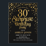 Överraskning 30års födelsedag Party - Svarta & Gul Inbjudningar<br><div class="desc">Överraskande inbjudan från 30års födelsedag-partiet. Utformning av eleganten i svart och faux glitter guld. Innehåller typsnitt och konfiguration för snyggt av skript. Berätta om du behöver anpassningsbarnas ålder.</div>