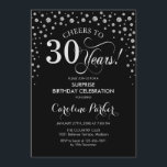 Överraskning 30års födelsedag Party - Svarta Silve Inbjudningar<br><div class="desc">Överraskande inbjudan från 30års födelsedag-partiet. Utformning av eleganten i svart och faux glitter silver. Med skriptteckensnitt och diamanter konfigureras. Skål för 30 år! Berätta om du behöver anpassa dig ytterligare.</div>