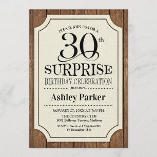 Överraskning 30års födelsedag Party - Wood Mönster Inbjudningar