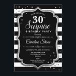 Överraskning 30års födelsedag - Svartvit Silver Inbjudningar<br><div class="desc">Överraskad inbjudan till 30års födelsedag. Klassdesign med svart och vitt rand,  skript och glitter silver. Perfekt för ett elegant födelsedagsfest. Kan vara personlig att visa vilken ålder som helst. Berätta om du behöver anpassa dig ytterligare.</div>