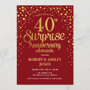 Överraskning 40-årsjubileum - Ruby Red & Gold Inbjudningar