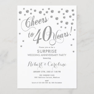 Överraskning 40:e årsdagen av Bröllop - Vit och Si Inbjudningar
