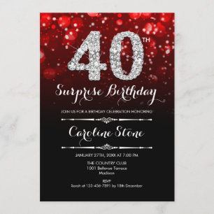 Överraskning 40:e födelsedag - Black Red Silver Inbjudningar