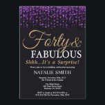 Överraskning 40:e födelsedag Lila och Guld Glitter Inbjudningar<br><div class="desc">Överraskad 40:e födelsedagsinbjudan. Fyrtio och Fabulous. Svart Lila och Guld Glitter. Vuxens Födelsedagsfest. För manar eller kvinnor. Om du vill göra ytterligare anpassningar klickar du på knappen "Anpassa" och användor verktyg som är utformat för att ändra mallen.</div>