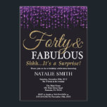 Överraskning 40:e födelsedag Lila och Guld Glitter Inbjudningar<br><div class="desc">Överraskad 40:e födelsedagsinbjudan. Fyrtio och Fabulous. Svart Lila och Guld Glitter. Vuxens Födelsedagsfest. För manar eller kvinnor. Om du vill göra ytterligare anpassningar klickar du på knappen "Anpassa" och användor verktyg som är utformat för att ändra mallen.</div>