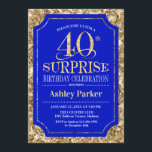 Överraskning 40:e födelsedag Party - Guld Royal Bl Inbjudningar<br><div class="desc">Överraskande 40-dagars inbjudan till Firande. Elegantens klassutformning i royal blue och faux glitter guld mönster. Elegantens skriptteckensnitt för funktioner. Berätta om du behöver anpassa dig ytterligare.</div>