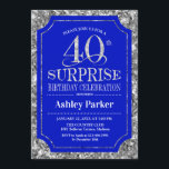 Överraskning 40:e födelsedag Party - Silver Royal  Inbjudningar<br><div class="desc">Överraskande 40-dagars inbjudan till Firande. Elegantens klassutformning i royal blue och faux glitter silver mönster. Elegantens skriptteckensnitt för funktioner. Berätta om du behöver anpassa dig ytterligare.</div>
