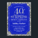 Överraskning 40:e födelsedag Party - Silver Royal  Inbjudningar<br><div class="desc">Överraskande 40-dagars inbjudan till Firande. Elegantens klassutformning i royal blue och faux glitter silver mönster. Elegantens skriptteckensnitt för funktioner. Berätta om du behöver anpassa dig ytterligare.</div>