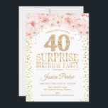 Överraskning 40:e födelsedag Party - Vit Guld Rosa Inbjudningar<br><div class="desc">Överraskande 40:e födelsedagsinbjudan. Elegantens utformning i faux glitter guld,  vit och rosa. Funktioner för  blommor i rosa,  skript och vattenfärg. Berätta om du behöver anpassa dig ytterligare.</div>