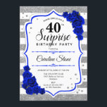 Överraskning 40:e födelsedag - vit Royal i Silver  Inbjudningar<br><div class="desc">Överraskad 40:e födelsedagsinbjudan. Feminin vit,  royalets blå utformning med faux glitter silver. Funktioner rand,  ro,  typsnitt för skript och confietti. Perfekt för ett elegant födelsedagsfest. Kan vara personlig att visa vilken ålder som helst. Berätta om du behöver anpassa dig ytterligare.</div>