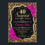 Överraskning 40:e födelsedagen - Leopard Black Gul Inbjudningar<br><div class="desc">Överraskad 40:e födelsedagsinbjudan. Feminsvart,  shock rosa med faux glitter guld. Det finns djur leopard cheetah mönster,  fuchsia ro,  manus och konetti. Perfekt för ett elegant födelsedagsfest. Kan vara personlig att visa vilken ålder som helst. Berätta om du behöver anpassa dig ytterligare.</div>