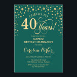 Överraskning 40:e födelsedagen Party - Emerald Grö Inbjudningar<br><div class="desc">Överraskande 40:e födelsedagsinbjudan. Elegantens utformning i emerald grönt och Faux glitter guld. Med skriptteckensnitt och diamanter konfigureras. Skål till 40 år! Berätta om du behöver anpassa dig ytterligare.</div>