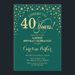 Överraskning 40:e födelsedagen Party - Emerald Grö Inbjudningar<br><div class="desc">Överraskande 40:e födelsedagsinbjudan. Elegantens utformning i emerald grönt och Faux glitter guld. Med skriptteckensnitt och diamanter konfigureras. Skål till 40 år! Berätta om du behöver anpassa dig ytterligare.</div>