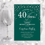 Överraskning 40:e födelsedagen Party - Grönt Silve Inbjudningar<br><div class="desc">Överraskande 40:e födelsedagsinbjudan. Elegantens utformning i emerald grönt och Faux glitter silver. Med skriptteckensnitt och diamanter konfigureras. Skål till 40 år! Berätta om du behöver anpassa dig ytterligare.</div>