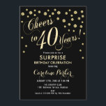 Överraskning 40:e födelsedagen Party - Guld Black Inbjudningar<br><div class="desc">Överraskande 40:e födelsedagspartiets Elegant med faux glitter guld och svart. Har skript-typsnitt och -konfiguration. Skål till 40 år! Berätta om du behöver en anpassningsbar ålder.</div>