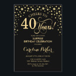 Överraskning 40:e födelsedagen Party - Guld Black Inbjudningar<br><div class="desc">Överraskande 40:e födelsedagsinbjudan. Utformning av eleganten i svartvitt och faux glitter guld . Med skriptteckensnitt och diamanter konfigureras. Skål till 40 år! Berätta om du behöver anpassa dig ytterligare.</div>