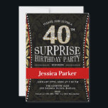 Överraskning 40:e födelsedagen Party - Guld Black  Inbjudningar<br><div class="desc">Överraskad 40-dagarsinbjudan till kvinnor. Elegant inbjudan-kort i faux glitter guld,  svart och röd. Innehåller typskriptteckensnitt och diamant brev. Perfekt för en vuxen till förvåning firande.</div>