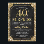 Överraskning 40:e födelsedagen Party - Guld Black Inbjudningar<br><div class="desc">Överraskande 40-dagars inbjudan till Firande. Elegantens klassutformning i svart och faux glitter guld mönster. Elegantens skriptteckensnitt för funktioner. Berätta om du behöver anpassa dig ytterligare.</div>