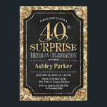 Överraskning 40:e födelsedagen Party - Guld Black Inbjudningar<br><div class="desc">Överraskande 40-dagars inbjudan till Firande. Elegantens klassutformning i svart och faux glitter guld mönster. Elegantens skriptteckensnitt för funktioner. Berätta om du behöver anpassa dig ytterligare.</div>