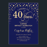 Överraskning 40:e födelsedagen Party - marinblått  Inbjudningar<br><div class="desc">Överraskande 40:e födelsedagsinbjudan. Elegantens utformning i marinblått och faux glitter guld. Med skriptteckensnitt och diamanter konfigureras. Skål till 40 år! Berätta om du behöver anpassa dig ytterligare.</div>