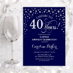 Överraskning 40:e födelsedagen Party - marinens Si Inbjudningar<br><div class="desc">Överraskande 40:e födelsedagsinbjudan. Elegantens utformning i marinblått och faux glitter silver. Med skriptteckensnitt och diamanter konfigureras. Skål till 40 år! Berätta om du behöver anpassa dig ytterligare.</div>
