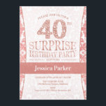Överraskning 40:e födelsedagen Party - Ro Guld Whi Inbjudningar<br><div class="desc">Överraskande 40:e födelsedagspartiets inbjudan i vitt och ro guld. Elegant inbjudan-kort med faux glitter ro guld och diamanter. Klassisk perfekt för snyggt party. Berätta om du behöver en anpassningsbar ålder.</div>