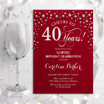 Överraskning 40:e födelsedagen Party - Röda Silver Inbjudningar<br><div class="desc">Överraskande 40:e födelsedagsinbjudan. Utformning av eleganten i mörk röd och faux glitter silver. Med skriptteckensnitt och diamanter konfigureras. Skål till 40 år! Berätta om du behöver anpassa dig ytterligare.</div>