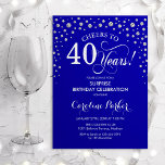 Överraskning 40:e födelsedagen Party - Royalet Blå Inbjudningar<br><div class="desc">Överraskande 40:e födelsedagsinbjudan. Utformning av eleganten i royal blue och faux glitter silver. Med skriptteckensnitt och diamanter konfigureras. Skål till 40 år! Berätta om du behöver anpassa dig ytterligare.</div>