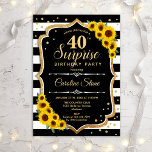 Överraskning 40:e födelsedagen - Solblommor, svart Inbjudningar<br><div class="desc">Överraskad 40:e födelsedagsinbjudan. Feminin svartvit design med faux glitter guld. Funktioner rand,  solblommor,  typsnitt och konetti. Perfekt för ett elegant födelsedagsfest. Kan vara personlig att visa vilken ålder som helst. Berätta om du behöver anpassa dig ytterligare.</div>