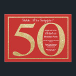 Överraskning 50:e födelsedag Röda och Guld Glitter Inbjudningar<br><div class="desc">Överraskad 50:e födelsedagsinbjudan. Röda och Guld Glitter Födelsedagsfest Inbjudan med Röda bakgrunden. Överraskad födelsedag. Vuxen Birthday. Manar eller Kvinnor Bday Bash Party. Om du vill göra ytterligare anpassningar klickar du på knappen "Anpassa" och användor verktyg som är utformat för att ändra mallen.</div>