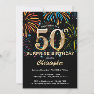 Överraskning 50:e födelsedag svart regnbåge i Guld Inbjudningar