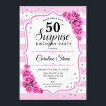 Överraskning 50:e födelsedagen - Rosa White Inbjudningar<br><div class="desc">Överraskad 50:e födelsedagsinbjudan. Feminin design med rand,   rosa ros,  skriptteckensnitt och konfekti. Perfekt för ett elegant födelsedagsfest. Kan vara personlig att visa vilken ålder som helst. Berätta om du behöver anpassa dig ytterligare.</div>