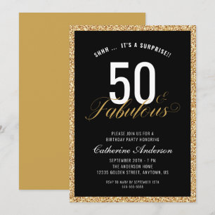 Överraskning 50 & Fabulous Guld Glitter Födelsedag Inbjudningar