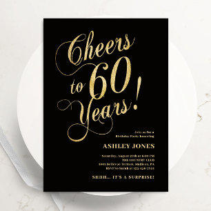 Överraskning 60-årsdag Elegant Guld Svart Inbjudningar