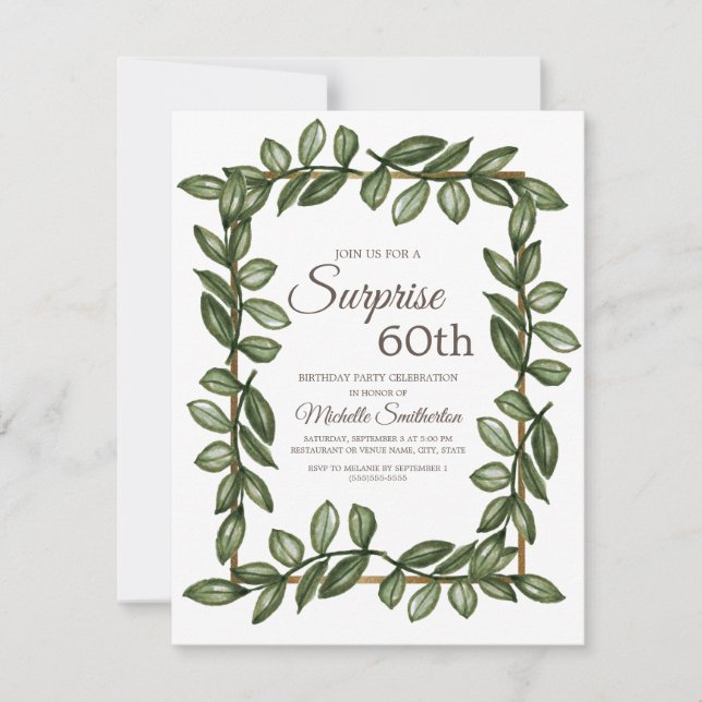 Överraskning 60-årsdag Gröna blad Inbjudningar (Framsida)
