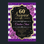 Överraskning 60:e födelsedagen - Lila Guld Inbjudningar<br><div class="desc">Överraskande 60:e födelsedagsinbjudan. Feminin lila svart guld-design med faux glitter guld. Funktioner rand,  lila ro,  skriptteckensnitt och kontur. Perfekt för ett elegant födelsedagsfest. Kan vara personlig att visa vilken ålder som helst. Berätta om du behöver anpassa dig ytterligare.</div>