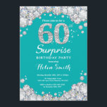 Överraskning 60:e födelsedagskalan och Silver Diam Inbjudningar<br><div class="desc">Överraskad 60:e födelsedagsinbjudan. Teal och Silver Rhinestone Diamond Teal Turcos Aqua Background. Elegant Birthday Bash inbjudan. Vuxen födelsedag. Kvinnor födelsedag. Manar födelsedagen. Om du vill göra ytterligare anpassningar klickar du på knappen Anpassa och användor verktygen som är utformat för att ändra mallen.</div>
