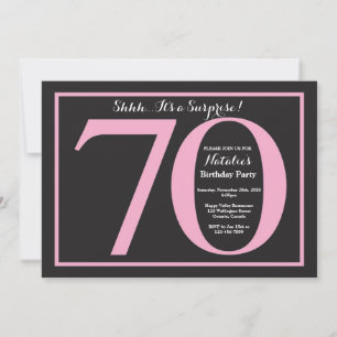 Överraskning 70-årsdag Rosa och svart skrivtavla Inbjudningar