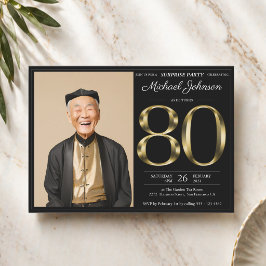 Överraskning 80-års Svart Guld Text Foto Födelseda Inbjudningar