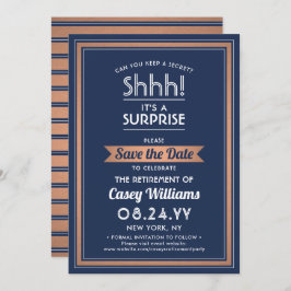 Överraskning av Pension Party, marinblått och kopp Spara Datumet