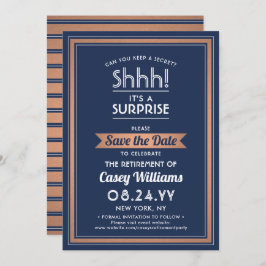 Överraskning av Pension Party, marinblått och kopp Spara Datumet