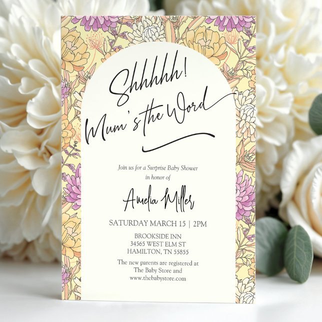 Överraskning Blommig Krysantemum Baby Shower Inbjudningar (Surprise Floral Mum's the Word Baby Shower Invitation)