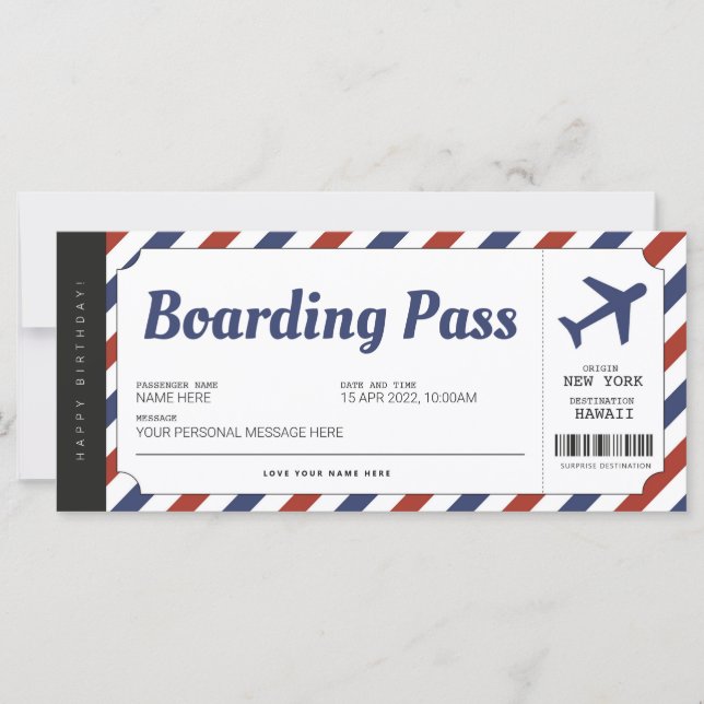 Överraskning Boarding Pass Flygplanspresent Biljet (Framsida)